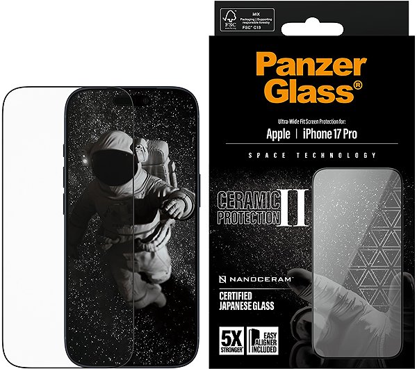 Glass Screen Protector PanzerGlass Ceramic II Apple iPhone 17 Pro with installation frame ...