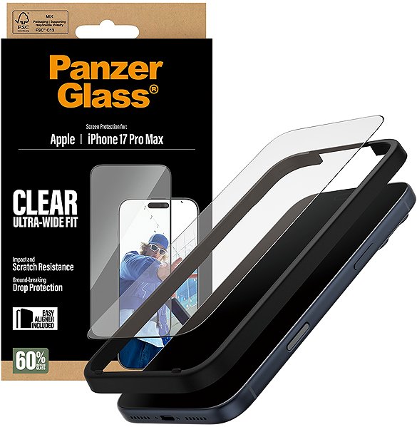 Glass Screen Protector PanzerGlass Apple iPhone 17 Pro Max with installation frame ...