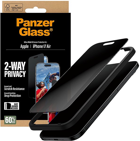 Glass Screen Protector PanzerGlass Privacy Apple iPhone Air with installation frame ...