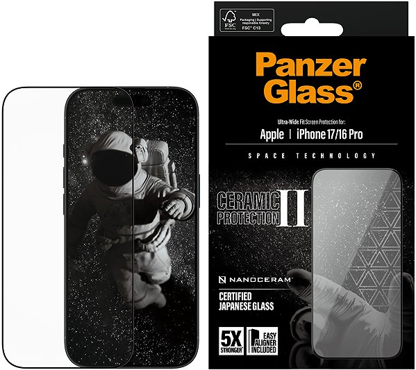 Glass Screen Protector PanzerGlass Ceramic II Apple iPhone 17 / iPhone 16 Pro with installation frame ...
