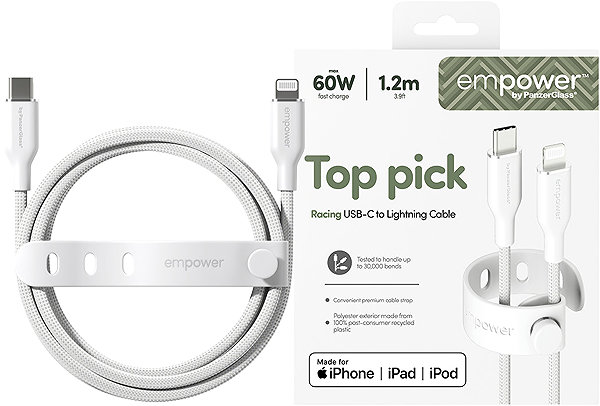 Stromkabel PanzerGlass Empower Kabel MFI USB-C/Lightning, 1,2 m weiß ...