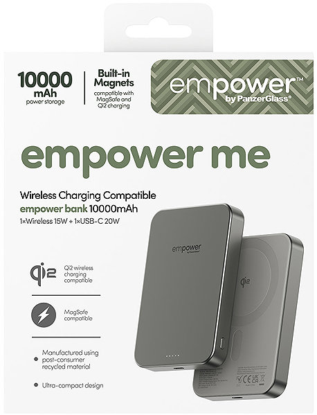 Power Bank PanzerGlass Empower wireless Qi2 powerbank 10000 mAh, MagSafe, grey, hlic body ...