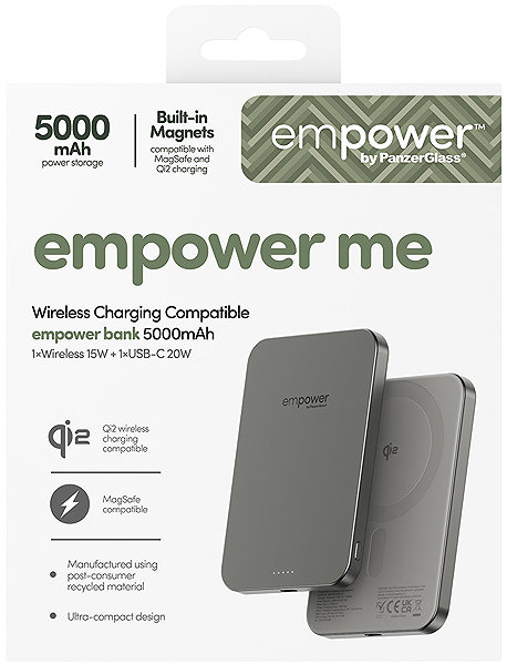 Power Bank PanzerGlass Empower wireless Qi2 powerbank 5000 mAh, MagSafe, grey, hlicky body ...