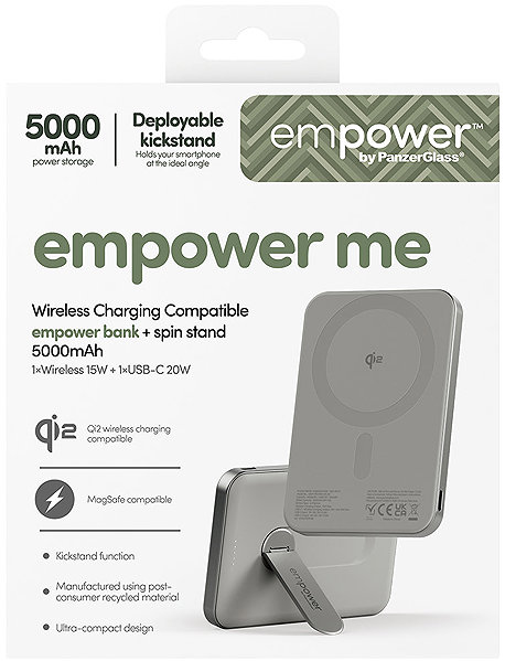 Power Bank PanzerGlass Empower Wireless Qi2 Powerbank 5000 mAh, MagSafe, with 360° swivel stand, grey ...