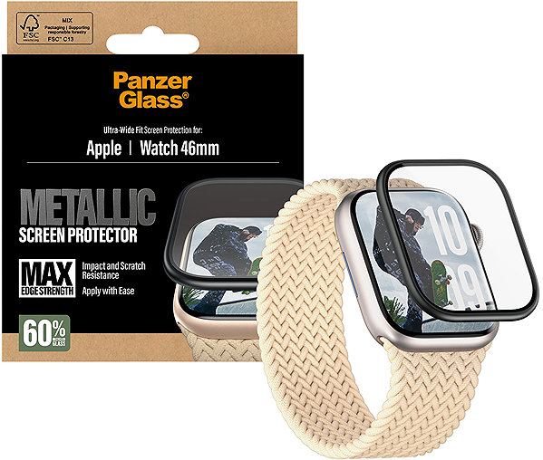 Glass Screen Protector PanzerGlass Apple Watch 11/10 46 mm with metal frame ...