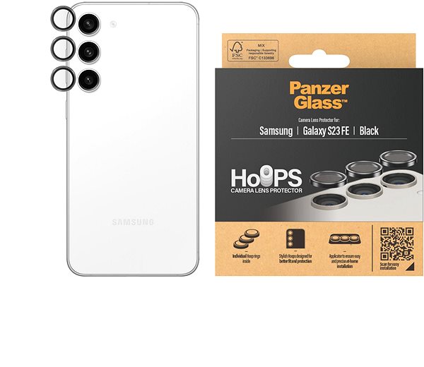 Kamera védő fólia PanzerGlass HoOps Samsung Galaxy S23 FE kamera védő gyűrű - fekete ...