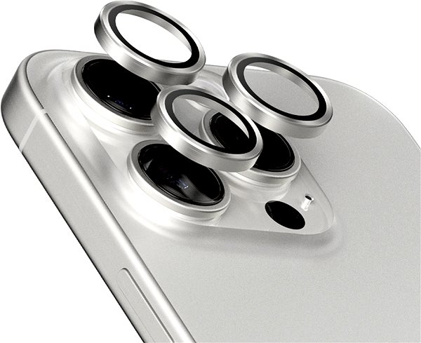 Kamera védő fólia PanzerGlass HoOps Apple iPhone 15 Pro/15 Pro Max kamera védő gyűrű - fehér titán ...