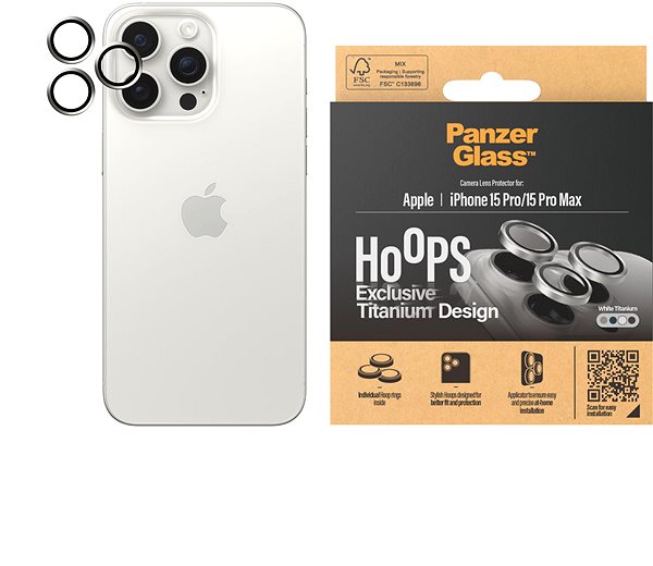 Ochranné sklo na objektív PanzerGlass HoOps Apple iPhone 15 Pro/15 Pro Max– -krúžky na šošovky fotoaparátu – biely titan ...
