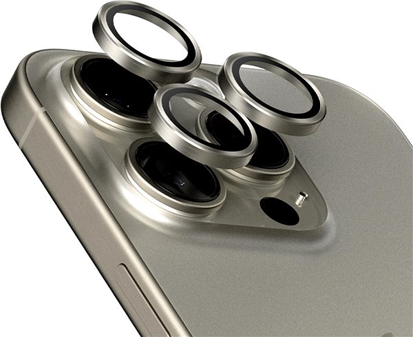 Ochranné sklo na objektív PanzerGlass HoOps Apple iPhone 15 Pro/15 Pro Max – krúžky na šošovky fotoaparátu – prírodný titan ...