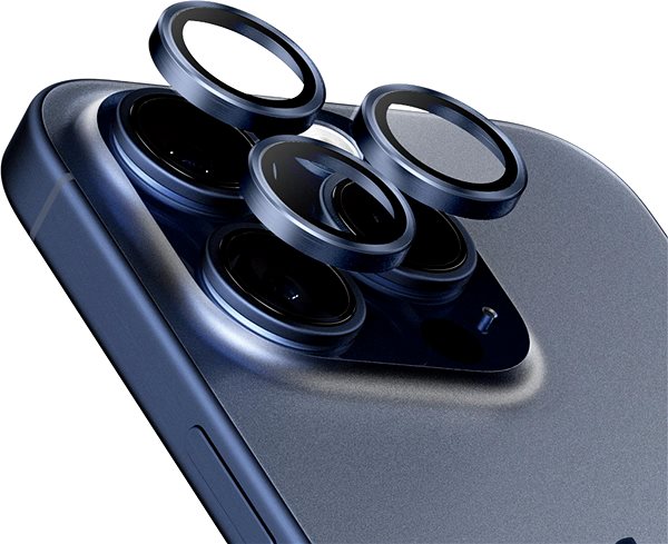 Kamera védő fólia PanzerGlass HoOps Apple iPhone 15 Pro/15 Pro Max kamera védő gyűrű - kék titán ...