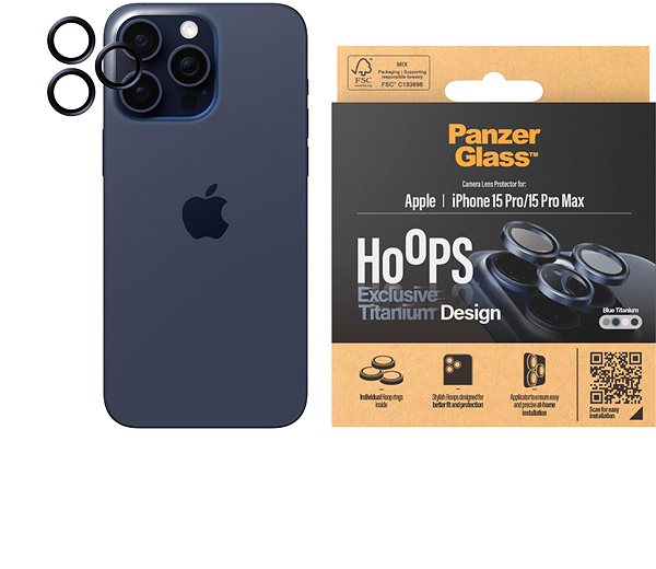 Ochranné sklo na objektív PanzerGlass HoOps Apple iPhone 15 Pro/15 Pro Max – krúžky na šošovky fotoaparátu – modrý titan ...