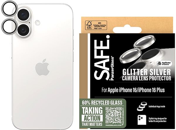 Kamera védő fólia PanzerGlass SAFE Camera Apple iPhone 16/16 Plus ezüst csillámos HoOps ...