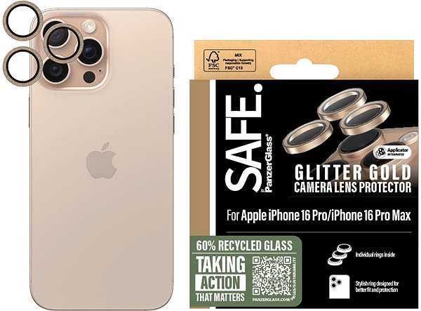 Kamera védő fólia PanzerGlass SAFE Camera Apple iPhone 16 Pro/15 Pro/16 Pro Max/15 Pro Max arany csillámos HoOps ...