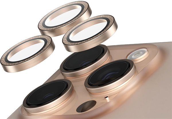 Kamera védő fólia PanzerGlass SAFE Camera Apple iPhone 16 Pro/15 Pro/16 Pro Max/15 Pro Max arany csillámos HoOps ...