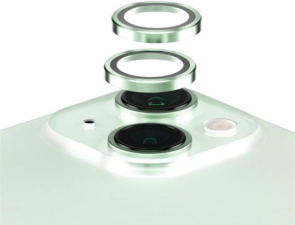 Kamera védő fólia PanzerGlass HoOps Apple iPhone 15/15 Plus kamera védő gyűrű - zöld alumínium ...