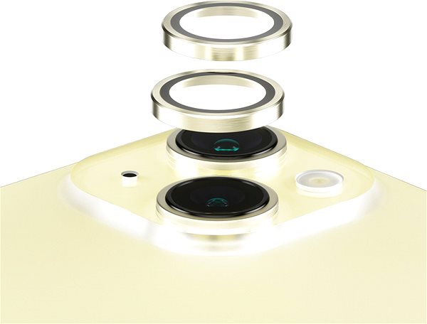 Kamera védő fólia PanzerGlass HoOps Apple iPhone 15/15 Plus kamera védő gyűrű - sárga alumínium ...