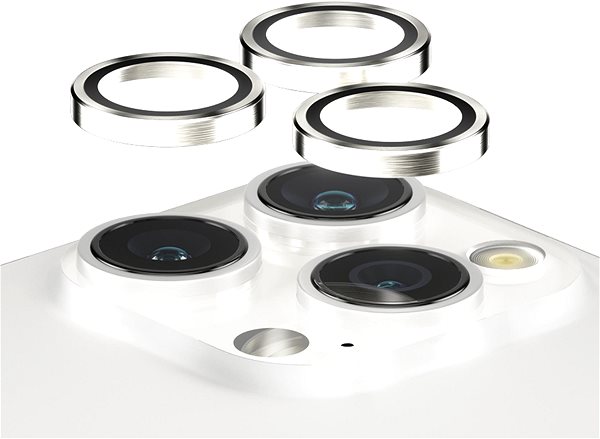 Kamera védő fólia PanzerGlass HoOps Apple iPhone 15 Pro/15 Pro Max kamera védő gyűrű - fehér alumínium ...