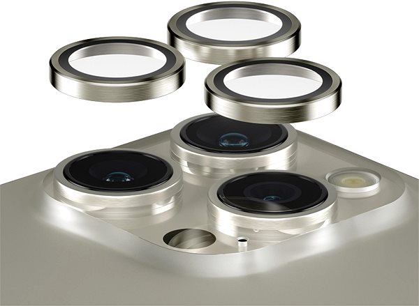 Ochranné sklo na objektív PanzerGlass HoOps Apple iPhone 15 Pro/15 Pro Max – krúžky na šošovky fotoaparátu – prírodný hliník ...