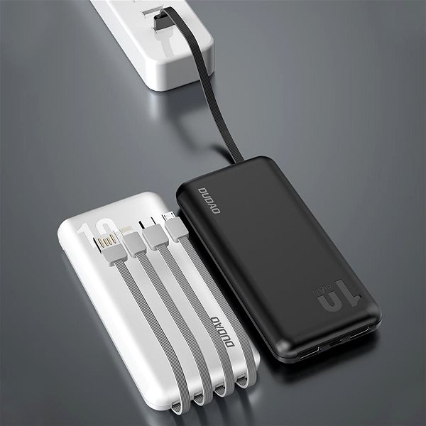 Powerbank Dudao K6Pro 10 000 mAh, 2× USB + kábel USB / USB-C / Lightning / Micro USB, biela ...