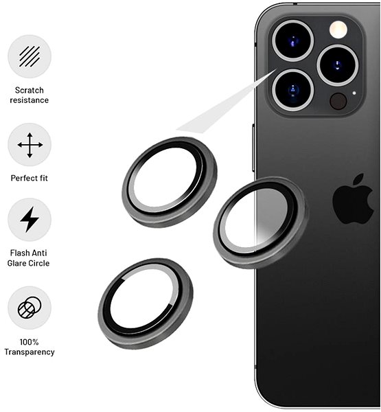 Kamera védő fólia FIXED Camera Glass az Apple iPhone 13 Pro/13 Pro Max készülékhez - ezüst ...
