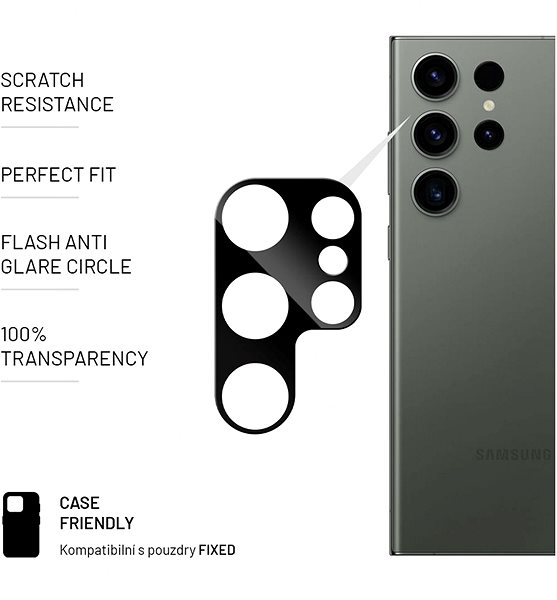 Objektiv-Schutzglas FIXED Objektiv-Abdeckung mit Blitzlicht Anti-Glare-Ring für Samsung Galaxy S23 Ultra ...