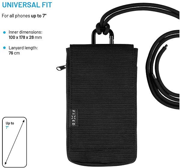Softcase-Handyhülle FIXED Camino Case mit Lanyard für Handys bis 7