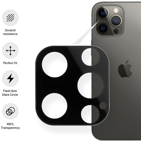 Schutzglas FIXED Lens-Cover mit Flash Anti Glare Circle für Apple iPhone 12 Pro Max Mermale/Technologie