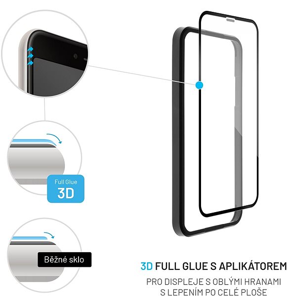 Ochranné sklo FIXED 3D FullGlue-Cover s aplikátorom pre Apple iPhone 12/12 Pro čierne Vlastnosti/technológia