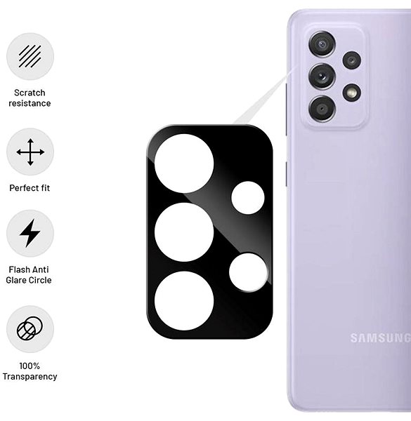 Objektiv-Schutzglas FIXED Lens-Cover mit Flash Anti Glare Circle für Samsung Galaxy A53 5G Mermale/Technologie