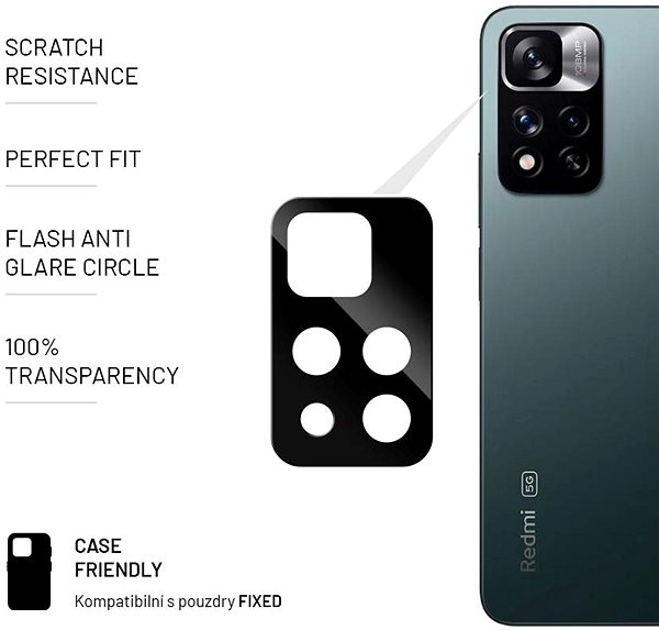 Kamera védő fólia FIXED Lens-Cover, Flash Anti Glare Circle, Xiaomi Redmi Note 11 Pro+ 5G készülékhez Jellemzők/technológia
