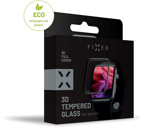 Üvegfólia FIXED FullGlue-Cover Apple Watch 3D üvegfólia - 45mm, fekete + applikátor Csomagolás/doboz