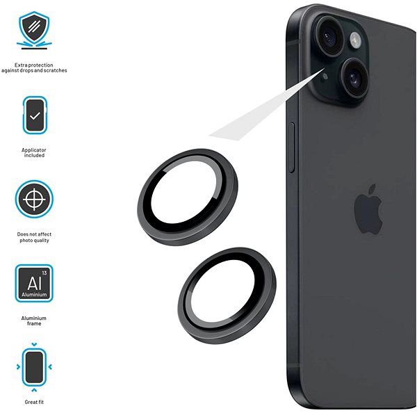 Üvegfólia FIXED Camera Glass Apple iPhone 15 / 15 Plus üvegfólia - asztroszürke ...