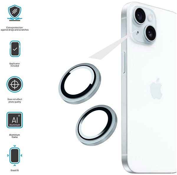 Üvegfólia FIXED Camera Glass Apple iPhone 15/15 Plus üvegfólia - világoskék ...