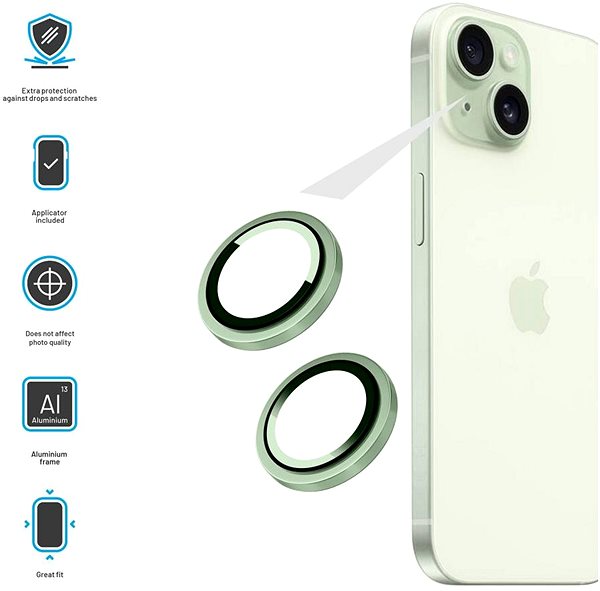 Üvegfólia FIXED Camera Glass Apple iPhone 15/15 Plus üvegfólia - világoszöld ...