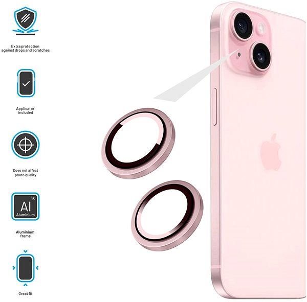 Ochranné sklo FIXED Camera Glass na Apple iPhone 15/15 Plus ružové ...