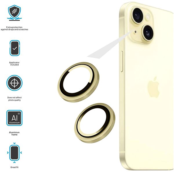 Ochranné sklo FIXED Camera Glass na Apple iPhone 15/15 Plus žlté ...