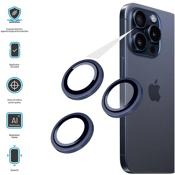 Schutzglas FIXED Camera Glass für Apple iPhone 15 Pro/15 Pro Max dunkelblau ...