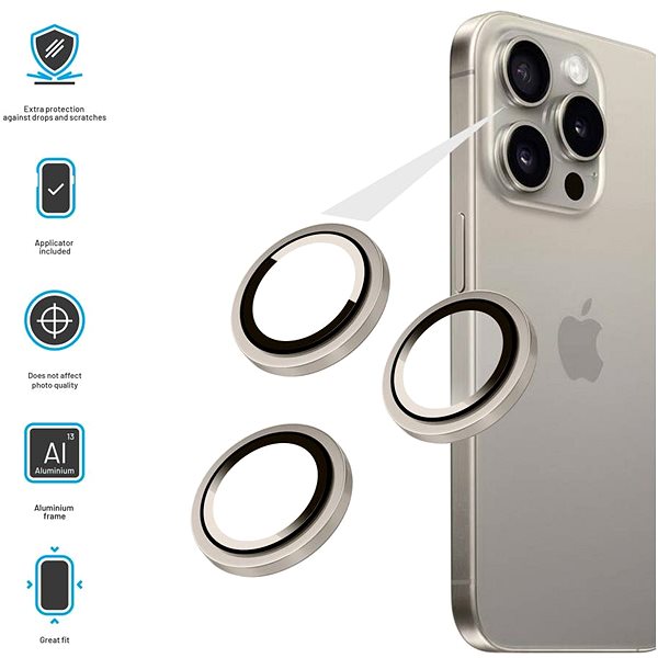 Ochranné sklo FIXED Camera Glass na Apple iPhone 15 Pro/15 Pro Max prírodný titán ...