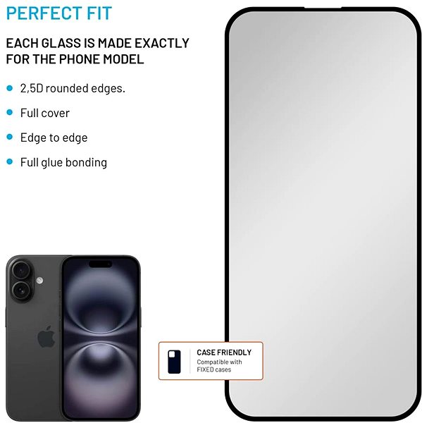 Glass Screen Protector FIXED Privacy FullGlue-Cover for Apple iPhone 16 Plus black ...
