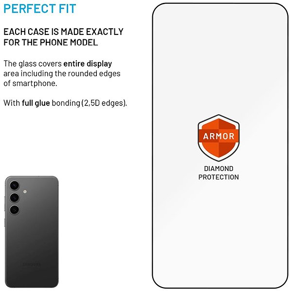 Glass Screen Protector FIXED Armor with Anti-dust applicator and AR layer for Samsung Galaxy S24/S25 black ...