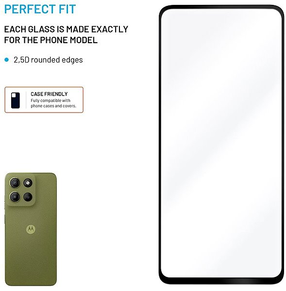Glass Screen Protector FIXED Full-Cover for Motorola Moto G15/G15 Power black ...