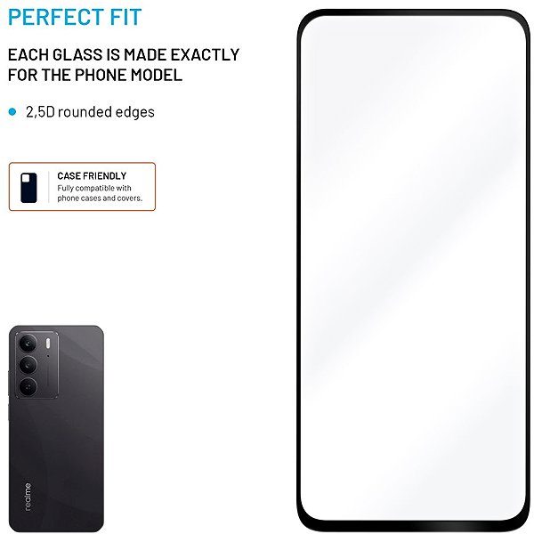 Glass Screen Protector FIXED Full-Cover for Realme C75 4G black ...