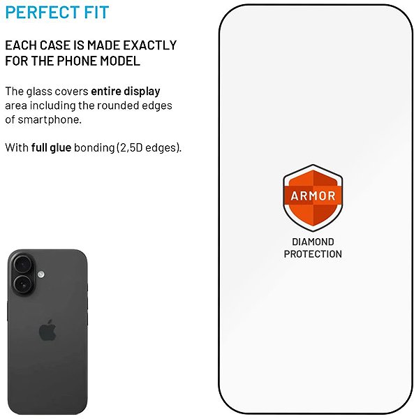 Glass Screen Protector FIXED Armor with Anti-dust applicator and AR layer for Apple iPhone 17 black ...