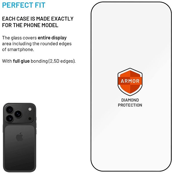 Glass Screen Protector FIXED Armor with Anti-dust applicator and AR layer for Apple iPhone 17 Pro black ...