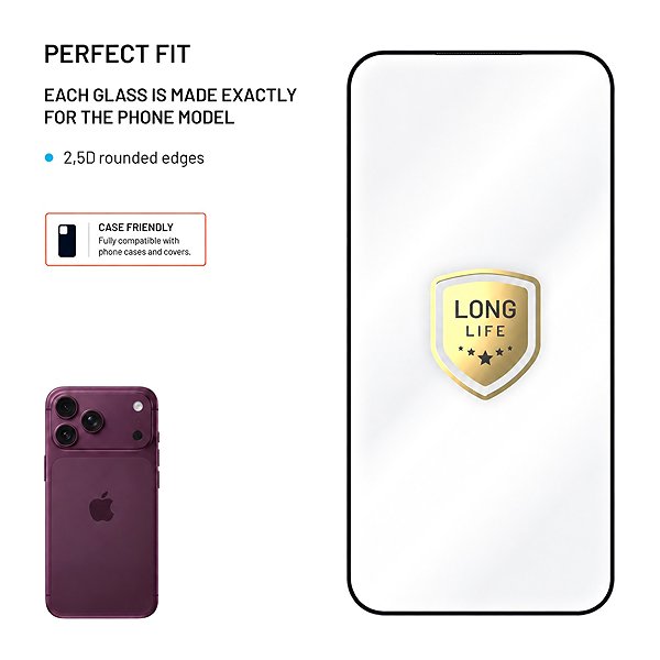 Glass Screen Protector FIXED Long-Life with Anti-dust Applicator for Apple iPhone 18 Pro/17 Pro – Black ...