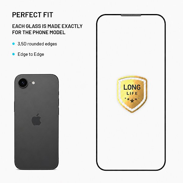 Üvegfólia FIXED Long-Life Apple iPhone 17e / 16e / 14 / 13Pro / 13 üvegfólia - fekete + Anti-dust applikátor ...