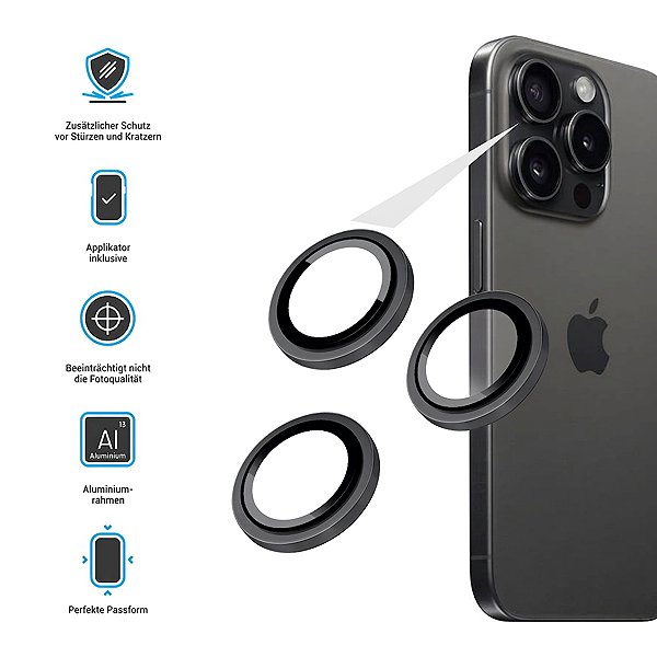 Objektiv-Schutzglas FIXED Camera Glass für Apple iPhone Duo schwarz Packungsinhalt