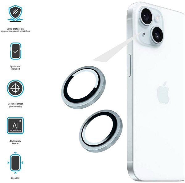 Glass Screen Protector FIXED Camera Glass for Apple iPhone 16/16 Plus blue ...