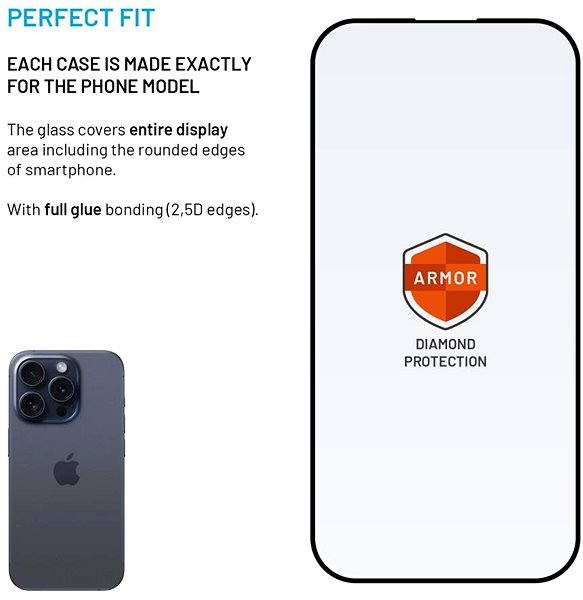 Glass Screen Protector FIXED Armor with AR layer and Anti-dust applicator for Apple iPhone 15 Pro black ...