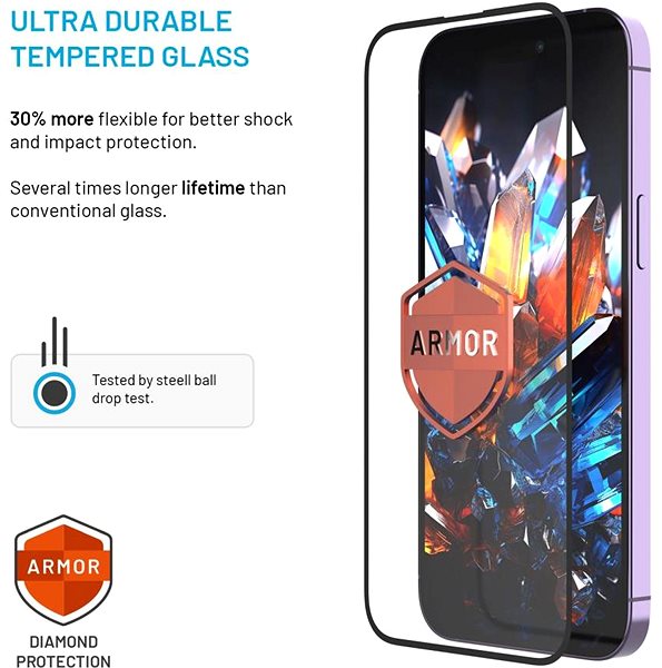 Glass Screen Protector FIXED Armor with AR layer and Anti-dust applicator for Apple iPhone 15 Pro black ...